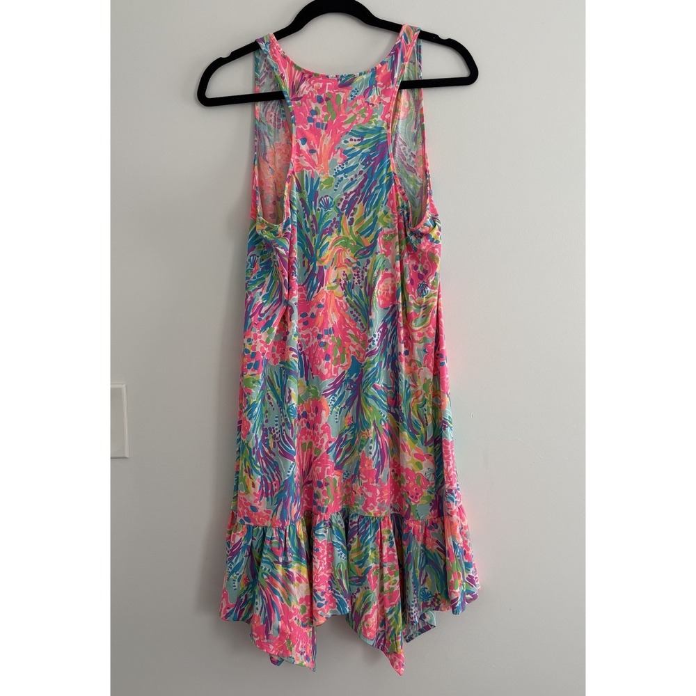 LILLY PULITZER Hampton Fan Sea Tank Dress Racerback Sleeveless Ruffle-Hem Sz L - Picture 5 of 7